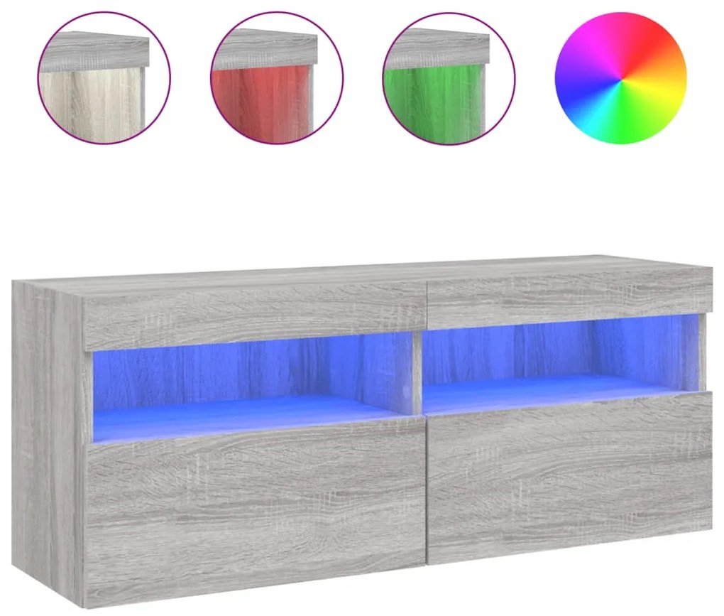 vidaXL Έπιπλο Τοίχου Τηλεόρασης με LED Γκρι Sonoma 100x30x40 εκ.