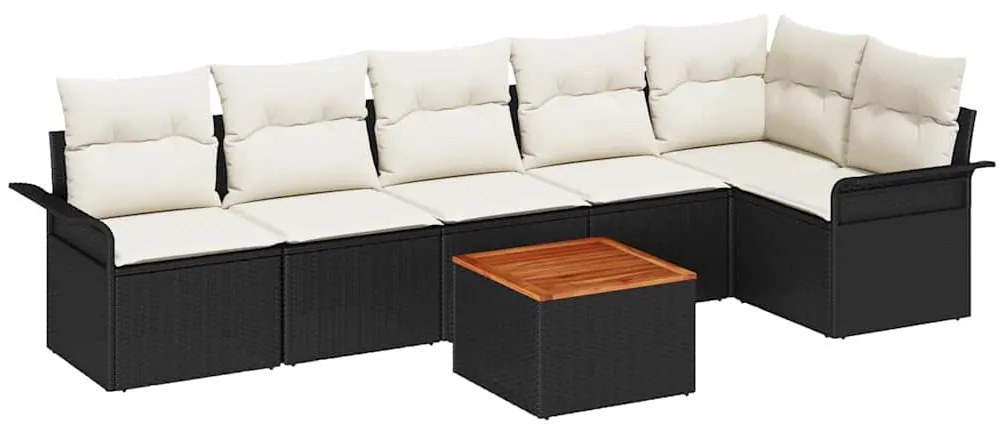 vidaXL Σετ Καναπέ Κήπου με μαξιλάρι 7 pcs Μαύρο, Κρέμα 55 x 55 x 37 εκ