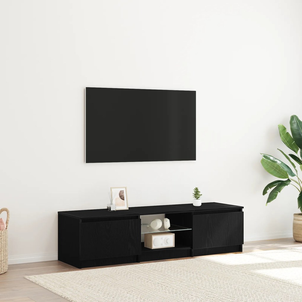 vidaXL Ντουλάπα Τηλεόρασης με Φώτα LED Μαύρο Δρύς 140x40x35,5 εκ. από επεξεργασμένο ξύλο