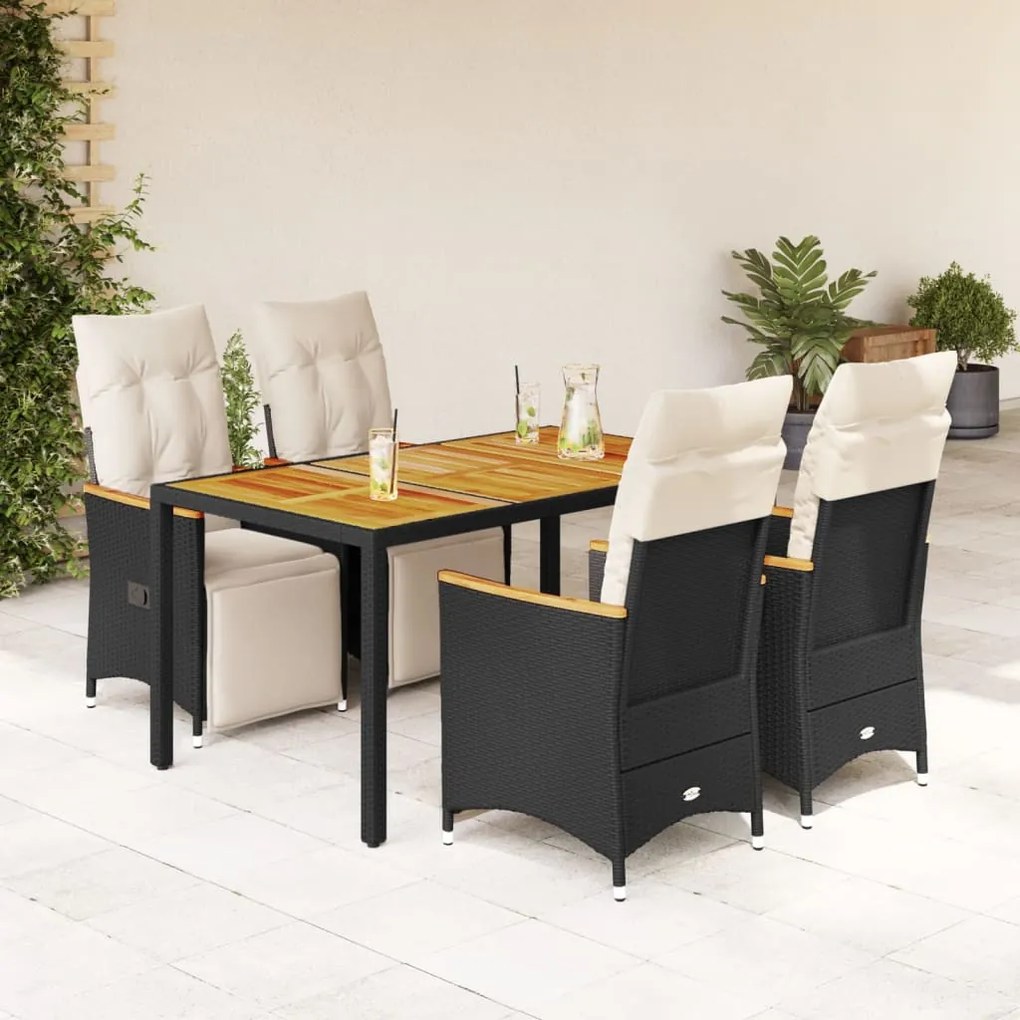 vidaXL Σετ Επίπλων Bistro Κήπου 5 τεμ Μαύρο Συνθετ. Ρατάν με Μαξιλάρια
