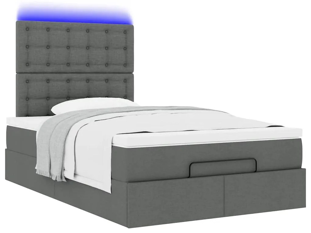 vidaXL Οθωμανικό κρεβάτι με στρώμα & LEDs Σκούρο γκρι 120x200cm Ύφασμα