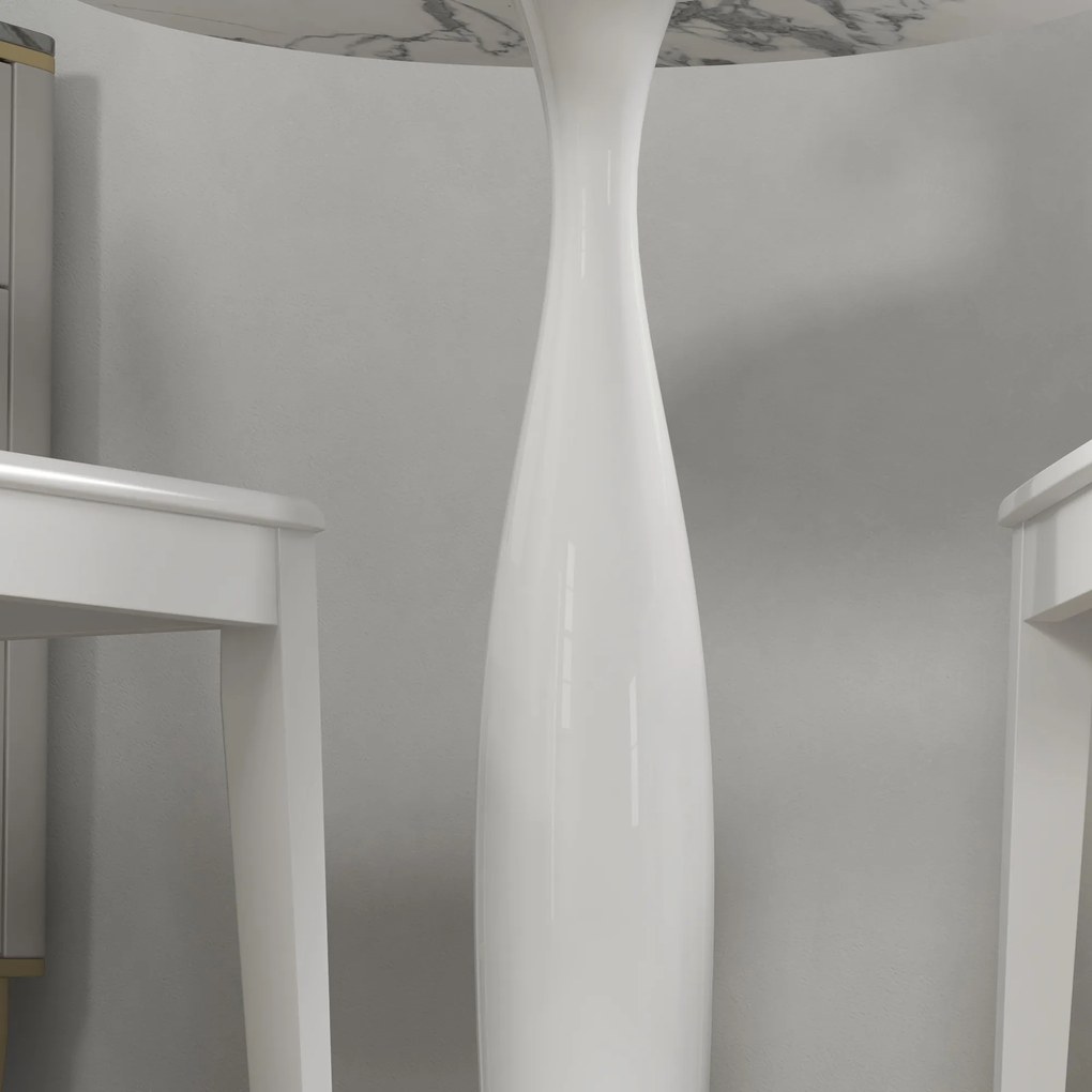 HOMCOM Στρογγυλό Τραπέζι Τραπεζαρίας, Επικαλυμμένο με Πούδρα Ατσάλι, MDF με Μελαμίνη, Αντιολισθητικά Πόδια, 70 x 74 cm, Λευκό