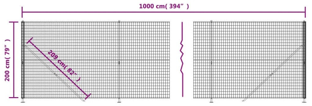 vidaXL Συρματόπλεγμα Περίφραξης Πράσινο 2x10 μ. με Βάσεις Φλάντζα