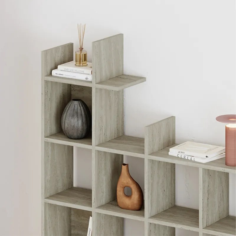 Βιβλιοθήκη Manco Megapap χρώμα neo travertine 122x25,5x188εκ.