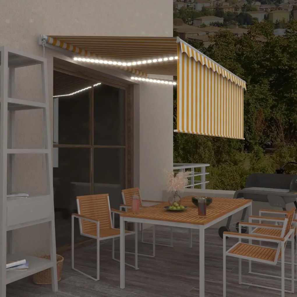 vidaXL Τέντα Συρόμενη Χειροκίνητη Σκίαστρο&amp;LED Κίτρινο/Λευκό 3 x 2,5 μ