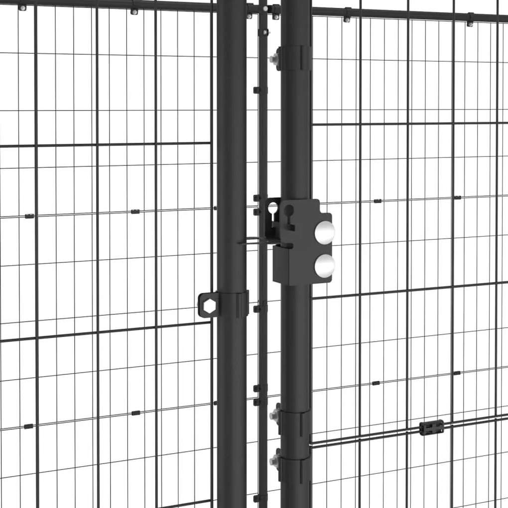 Κλουβί Σκύλου Εξωτερικού Χώρου με Στέγαστρο 7,26 μ² από Ατσάλι - Μαύρο