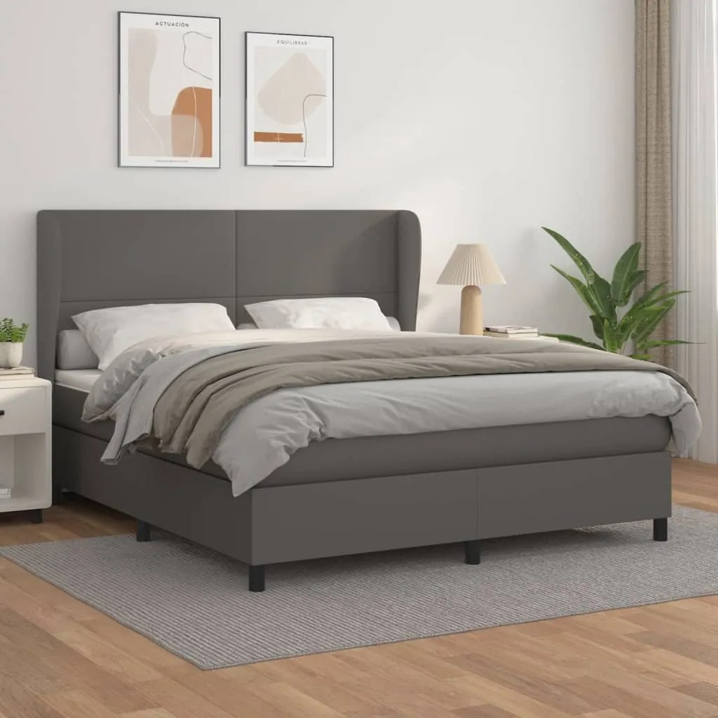 vidaXL Κρεβάτι Boxspring με Στρώμα Γκρι 160x200εκ. από Συνθετικό Δέρμα