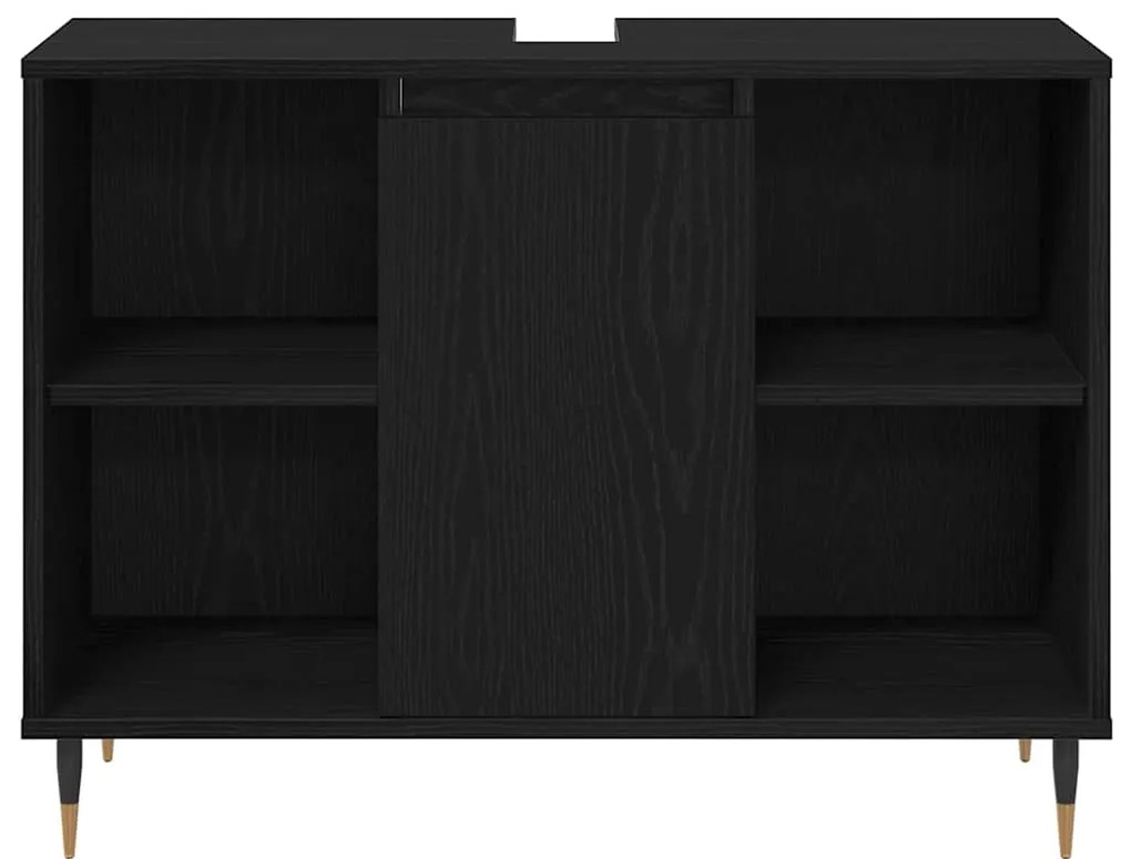 vidaXL Σετ Επίπλων Μπάνιου με ράφι 3 pcs Μαύρη Οξυά Επεξεργασμένο ξύλο