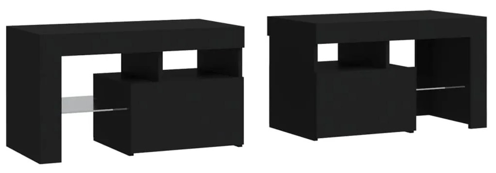 vidaXL Κομοδίνα 2 τεμ. με LED Μαύρο 70 x 36,5 x 40 εκ.
