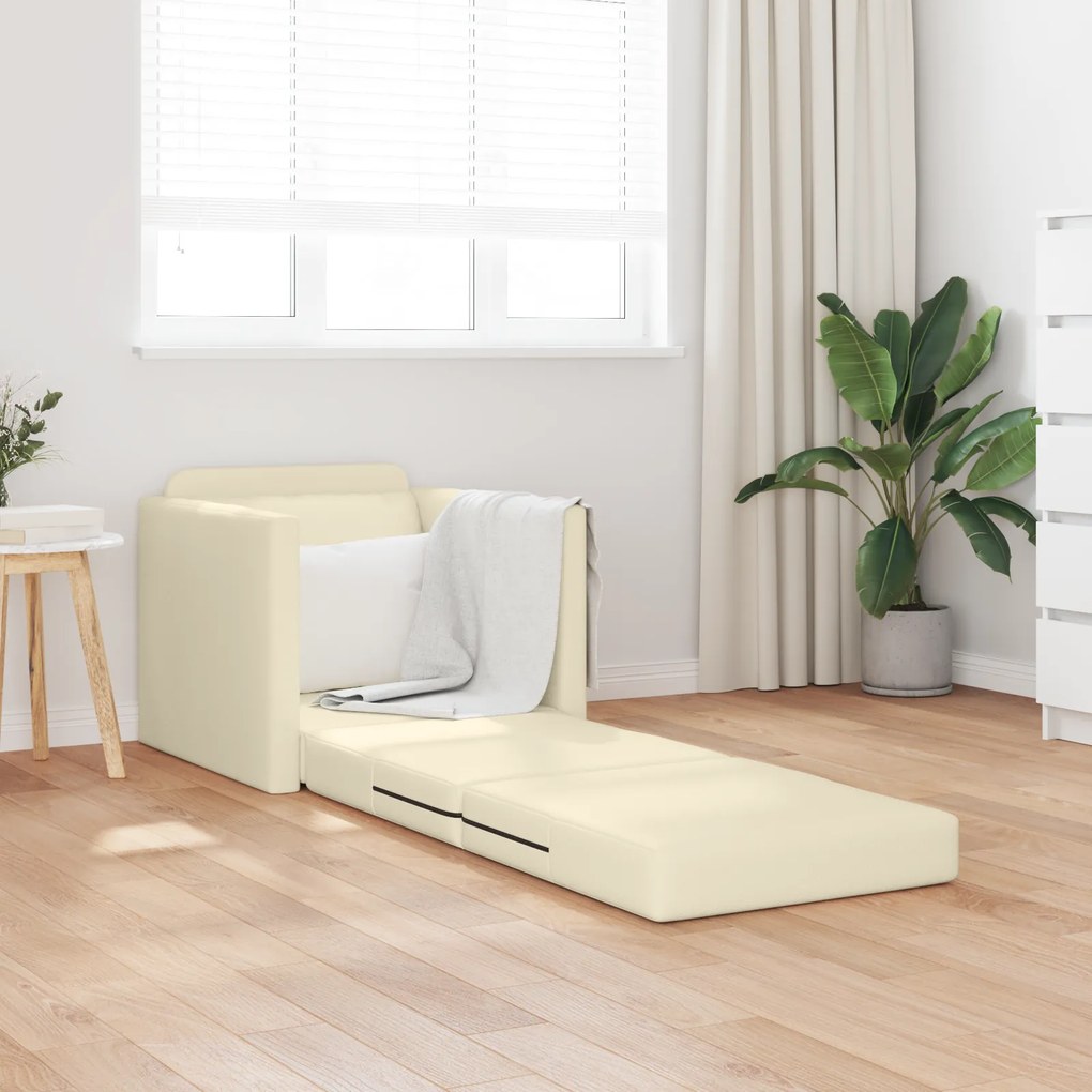 vidaXL Πολυθρόνα Δαπέδου 2 σε 1 Κρεμ 74x77x81 εκ. Τεχνητό Δέρμα