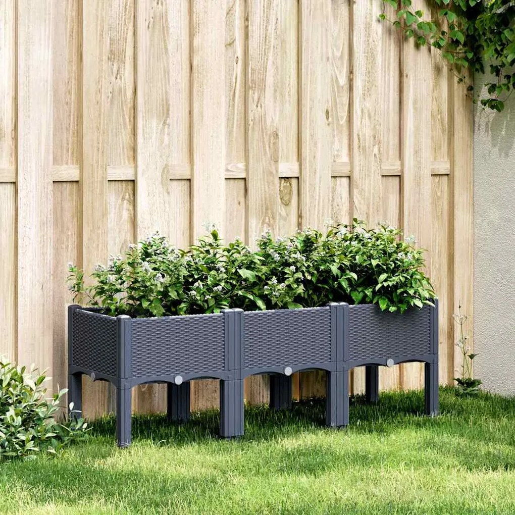 vidaXL Ζαρντινιέρα Κήπου με Πόδια Μπλε Γκρι 120x40x42 εκ. Πολυπροπυλένιο