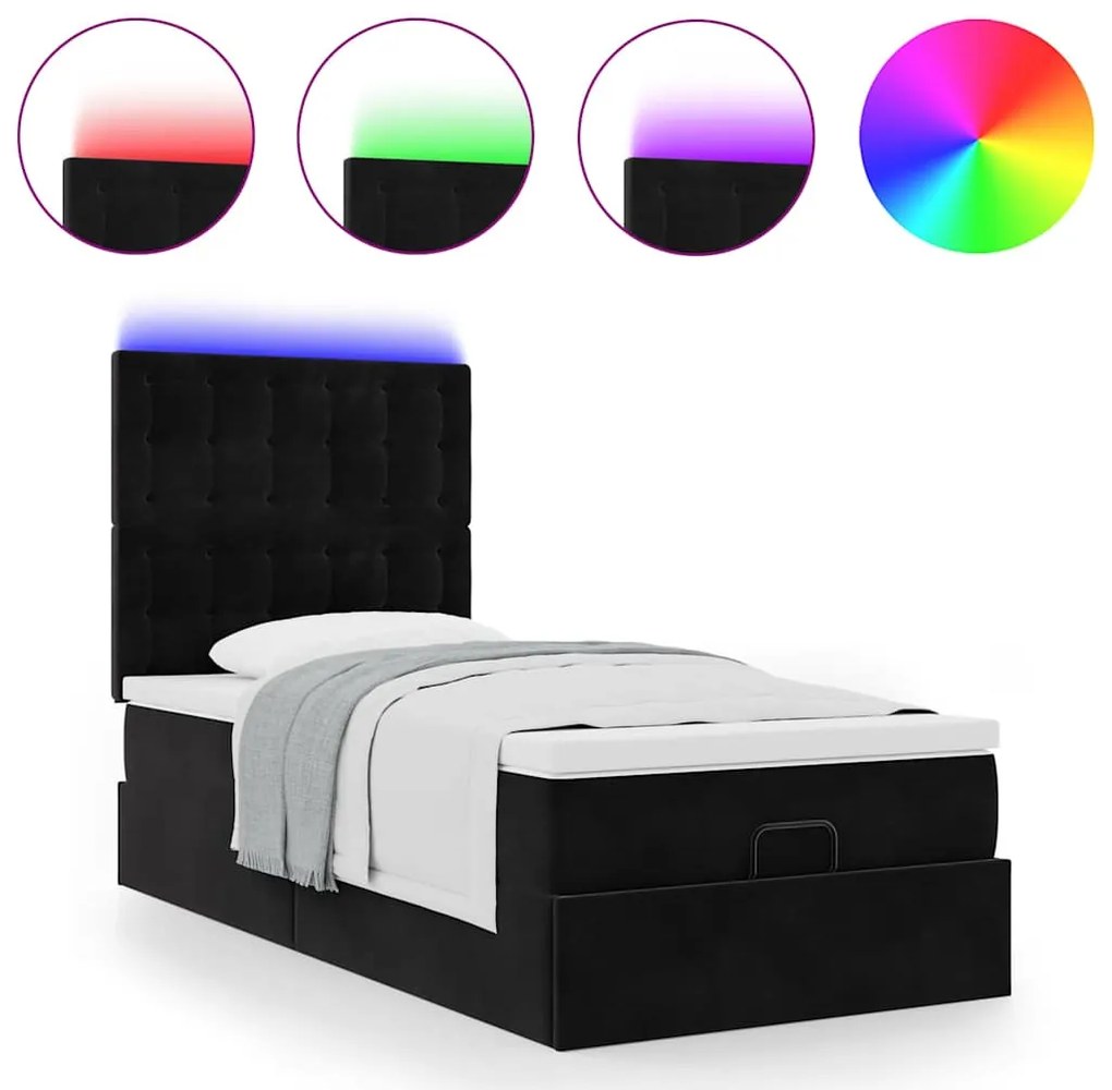 Οθωμανικό κρεβάτι με στρώματα &amp; LEDs Μαύρο 80x200cm Velvet 3314428