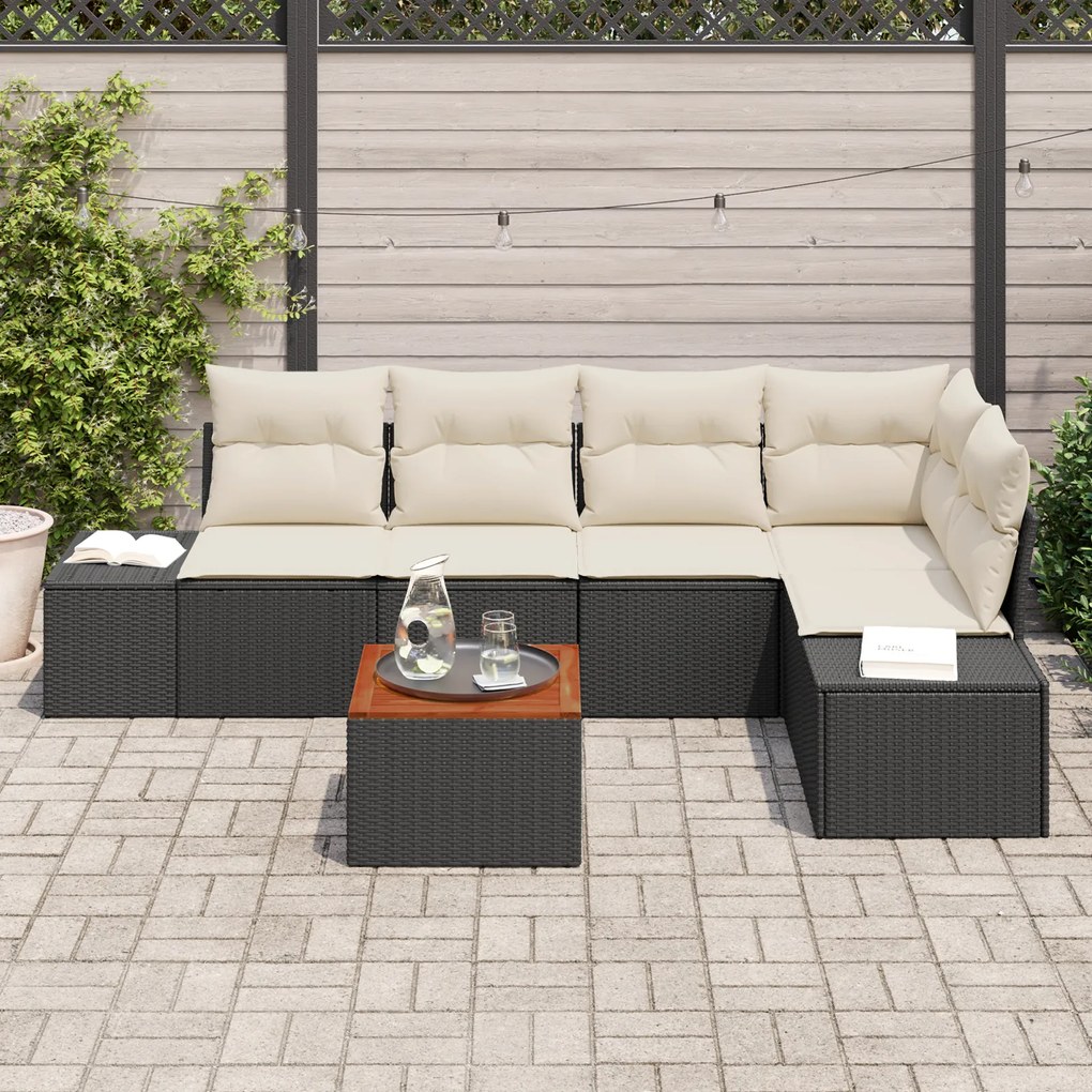vidaXL Σετ Καναπέ Κήπου 6 pcs Μαύρος, λευκός Ράταν και πολυεστέρας