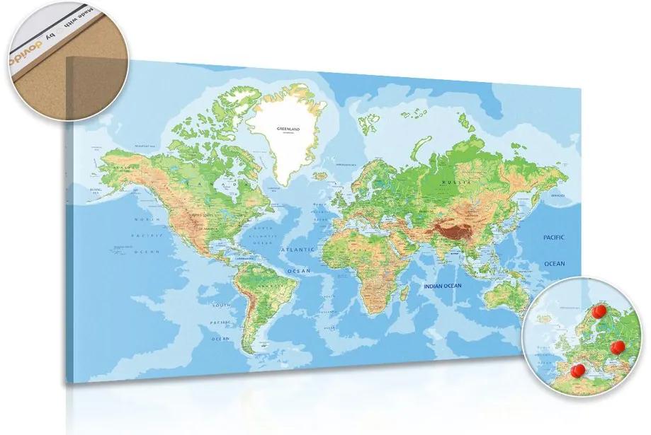 Εικόνα σε έναν κλασικό παγκόσμιο χάρτη από φελλό - 120x80  color mix