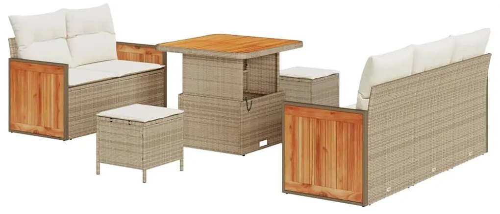 vidaXL Σετ Καναπέ Κήπου με μαξιλάρι με αποθήκευση Μπεζ Πολυ ράταν