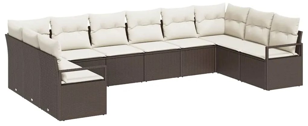 vidaXL Σετ Καναπέ Κήπου 10 pcs Καφέ, Κρέμα Πολυ rattan, βαμμένο ατσάλι