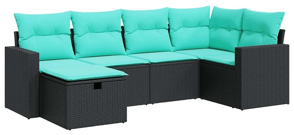 vidaXL Καναπές Κήπου 6 Τεμαχίων Μαύρο από Συνθετικό Ρατάν με Μαξιλάρια