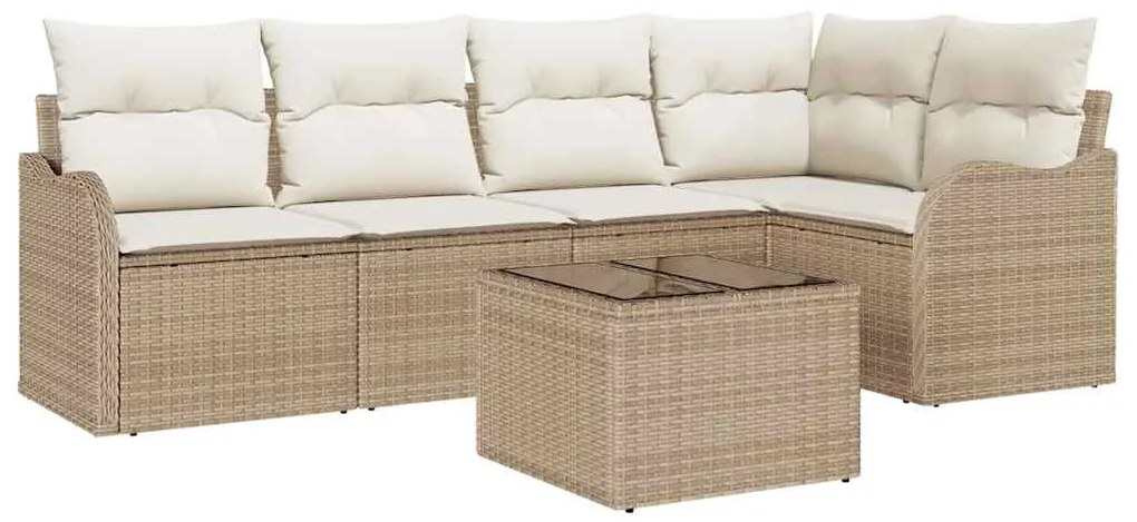 vidaXL Σετ Καναπέ Κήπου με μαξιλάρι 6 pcs Μπεζ Πολυ ράταν