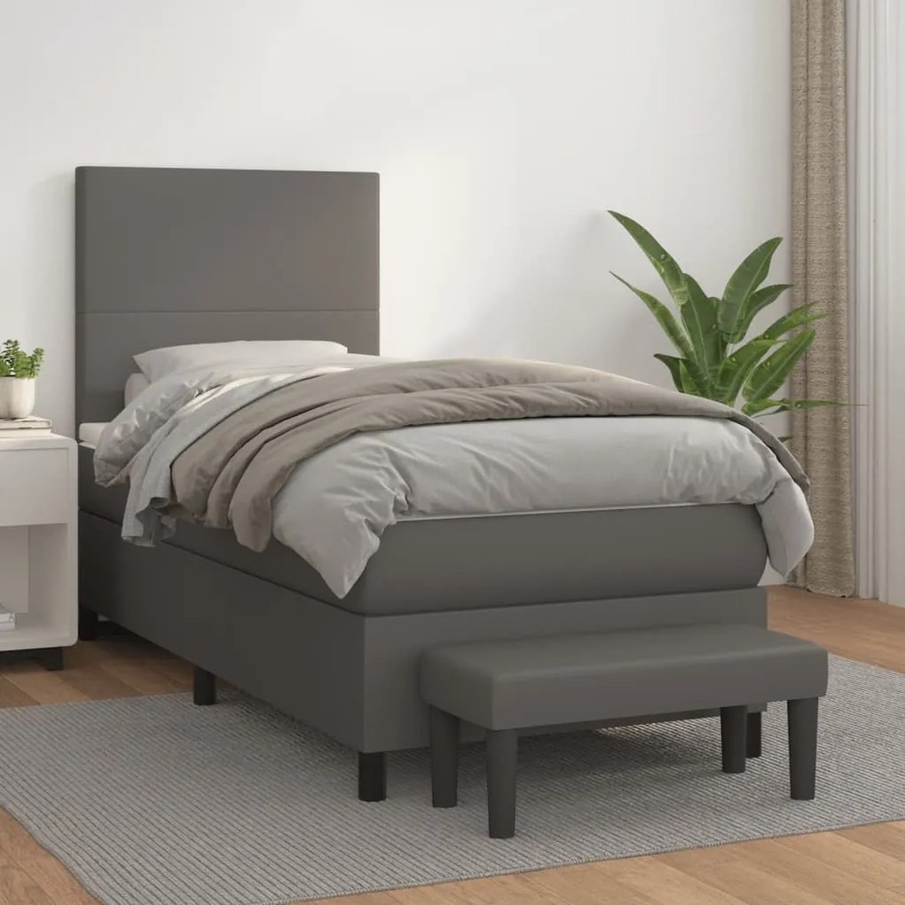 Κρεβάτι Boxspring με Στρώμα Γκρι 100x200εκ. από Συνθετικό Δέρμα 3137531