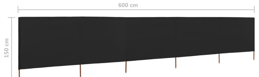 vidaXL Προστατευτικό Αέρα με 5 Πάνελ Μαύρο 600 x 120 εκ. Υφασμάτινο