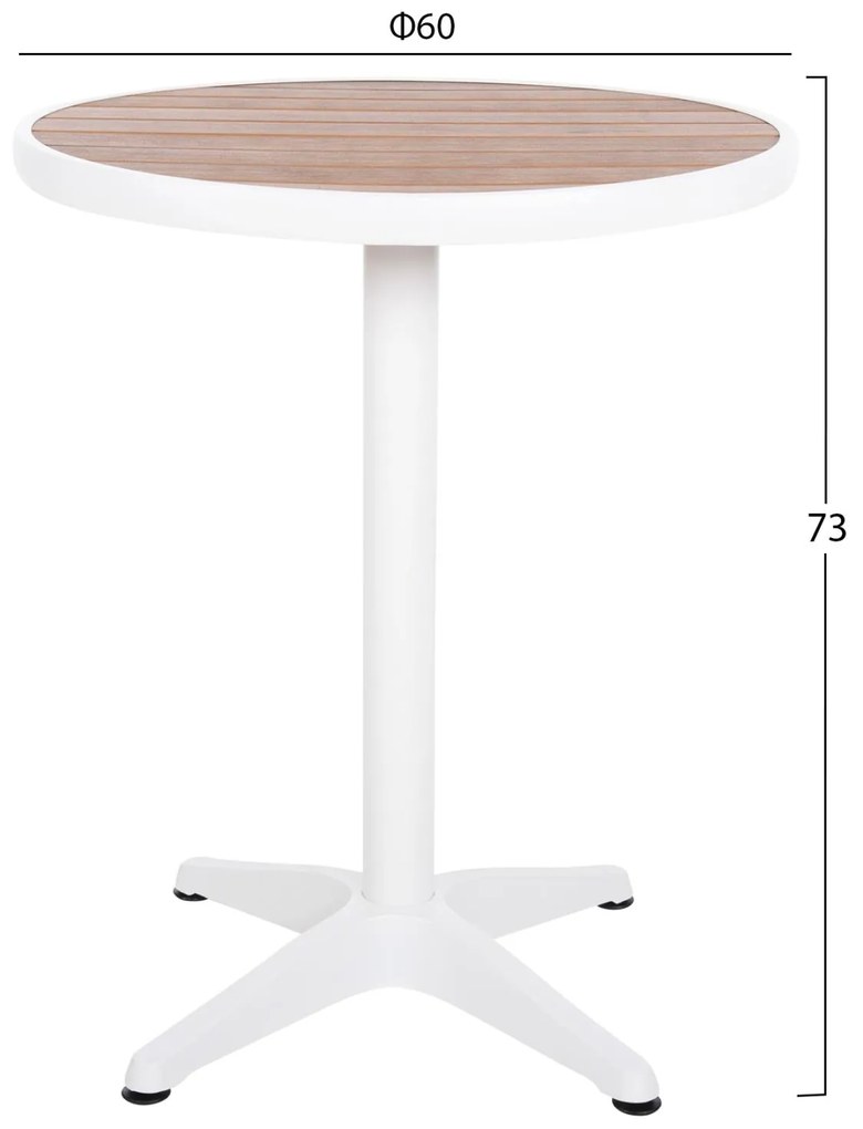 ΤΡΑΠΕΖΙ ΑΛΟΥΜΙΝΙΟΥ ΣΤΡΟΓΓΥΛΟ ALEXA  ΛΕΥΚΟ-POLYWOOD TOP ΦΥΣΙΚΟ Φ60x73Υεκ.