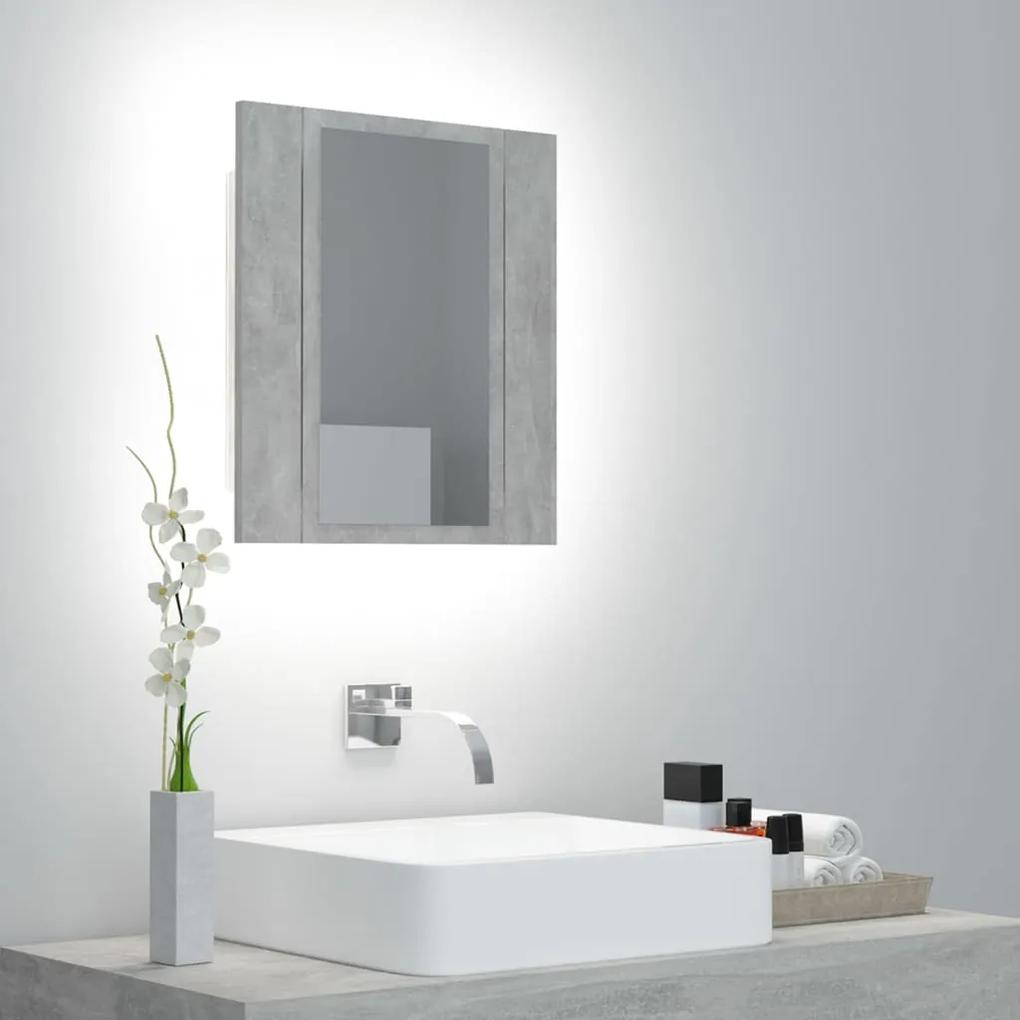 Ντουλάπι Μπάνιου με Καθρέφτη και LED Γκρι Σκυροδέμ. Ακρυλικός