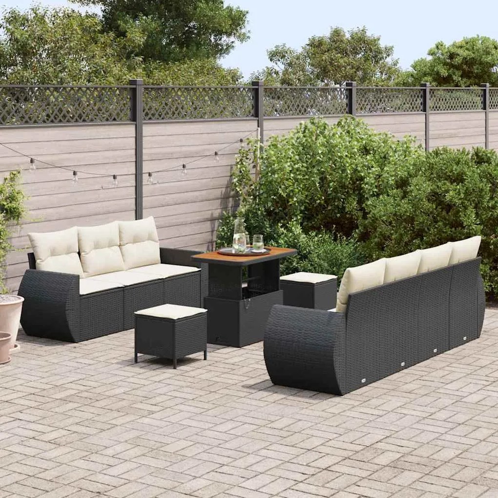 vidaXL Σετ Καναπέ Κήπου 10 pcs Μαύρο και κρεμ 90 x 55 x 71 cm
