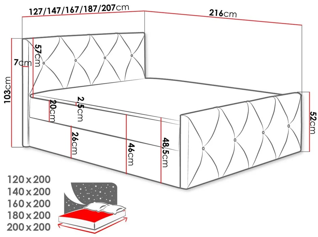 Επενδυμένο κρεβάτι Crystal Lux-Ladi-140 x 200 εκ.