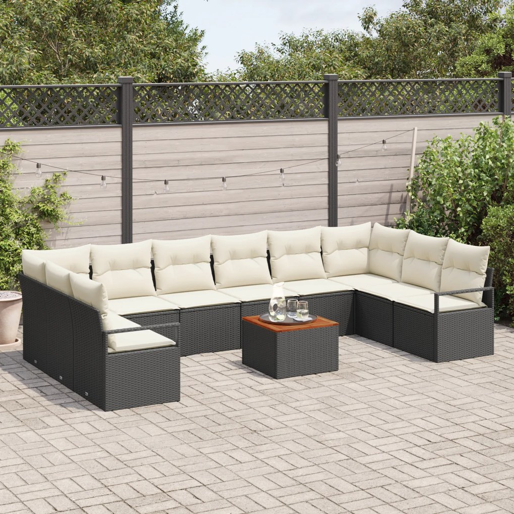 vidaXL Σετ Καναπέ Κήπου 11 pcs Μαύρος, λευκός Μεγάλο Πλέξη και Ύφασμα