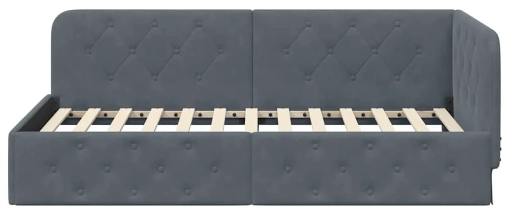 vidaXL Κρεβάτι Γωνίας με κεφαλάρι Σκούρο Γκρι 100 x 200 cm Βελούδο