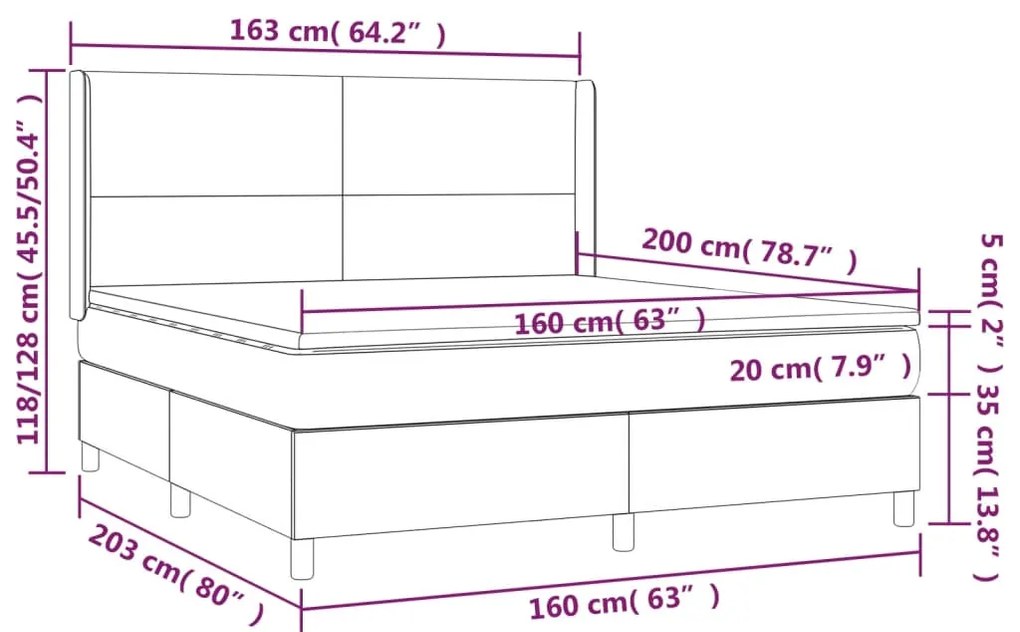 vidaXL Κρεβάτι Boxspring με Στρώμα Μαύρο 160x200 εκ. Υφασμάτινο