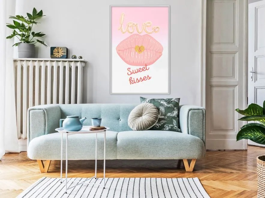 Αφίσα - Pink Kisses - 20x30 - Χρυσό - Με πασπαρτού