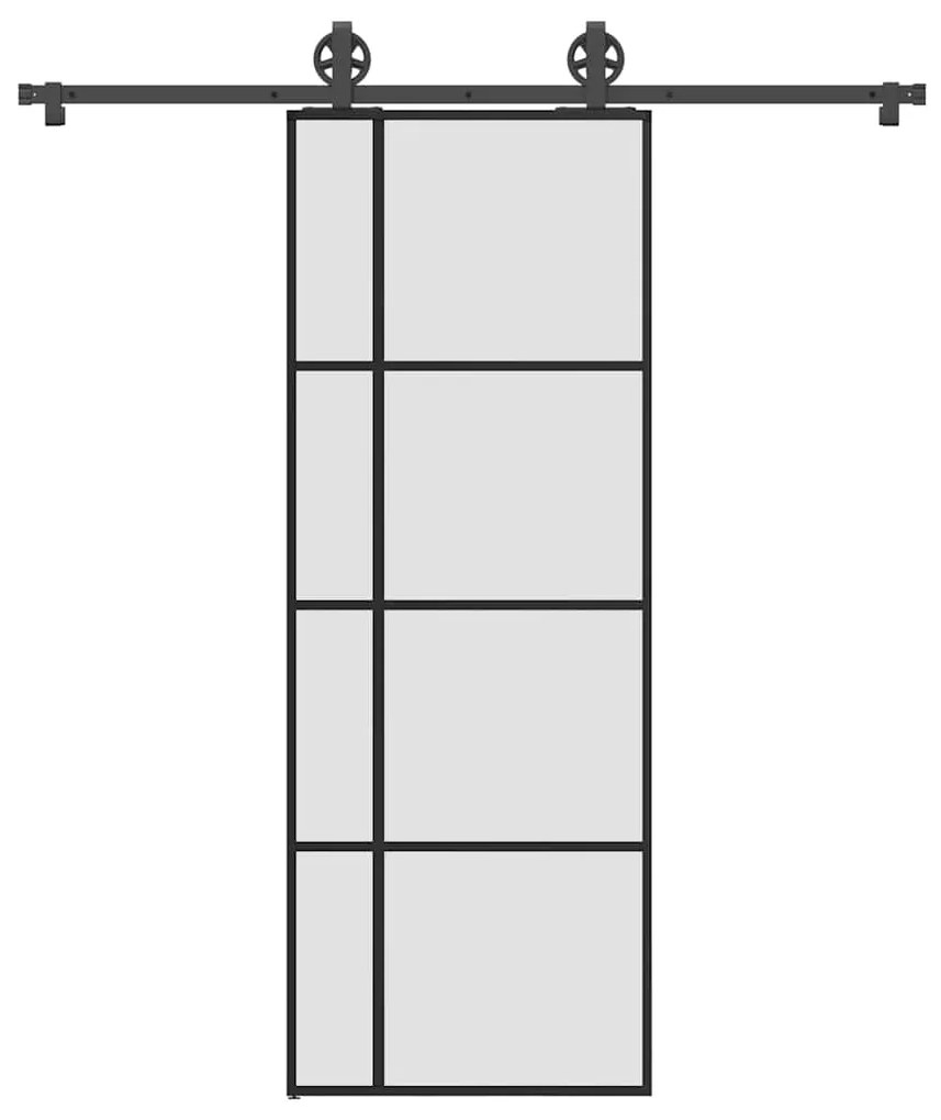 Συρόμενη Πόρτα με Μηχανισμό 76x205 εκ. Γυαλί ESG &amp; Αλουμίνιο - Μαύρο