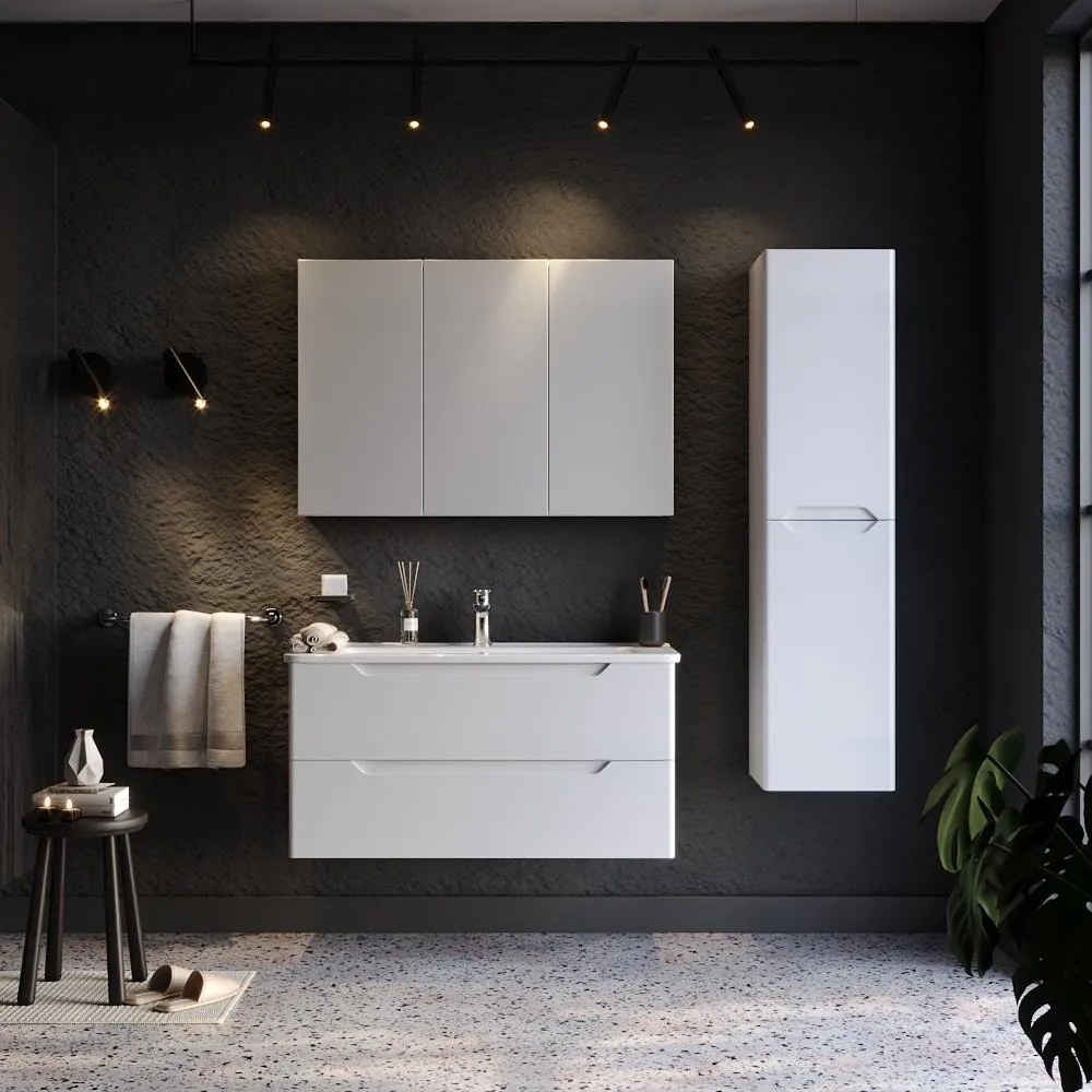 Σετ μπάνιου PERLA 100 MDF Λευκό Λάκα 105x46x145 εκ.