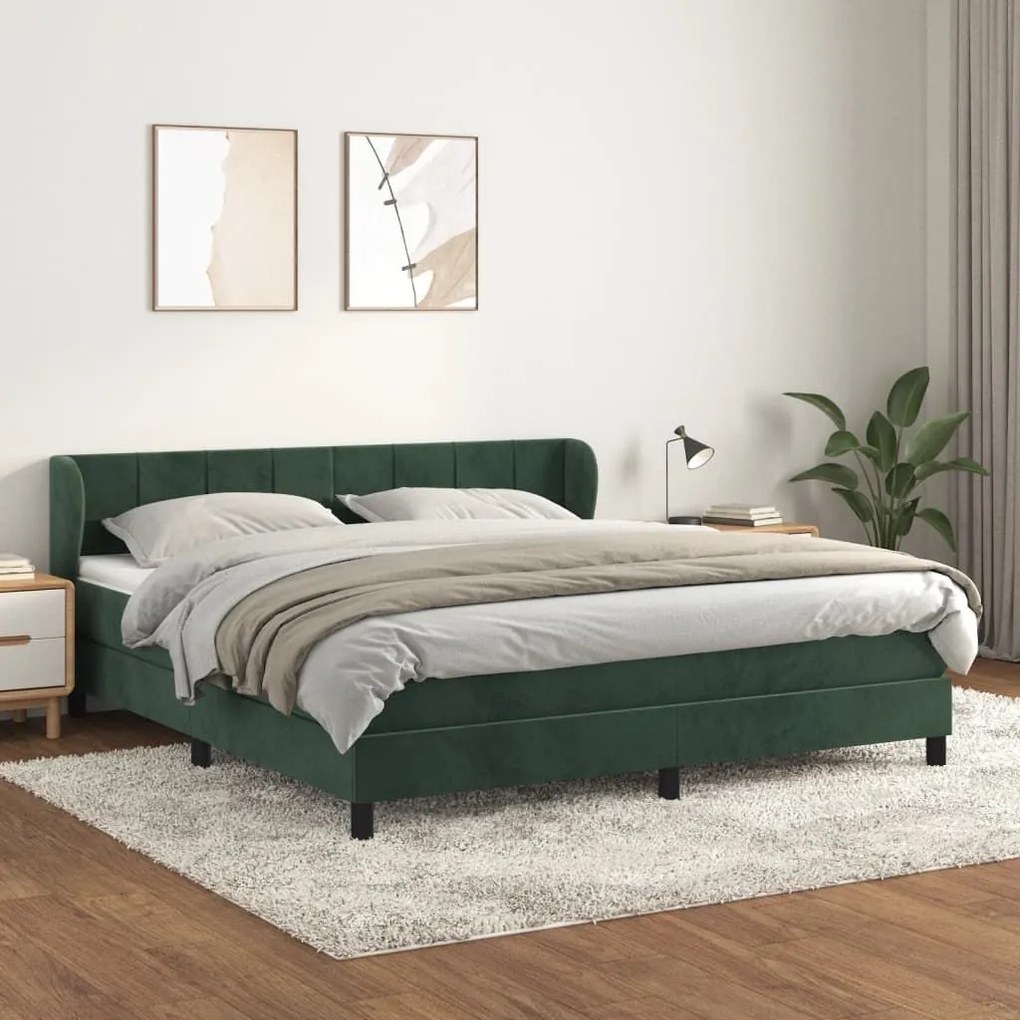 ΚΡΕΒΑΤΙ BOXSPRING ΜΕ ΣΤΡΩΜΑ ΣΚΟΥΡΟ ΠΡΑΣΙΝΟ 180X200ΕΚ. ΒΕΛΟΥΔΙΝΟ 3127508