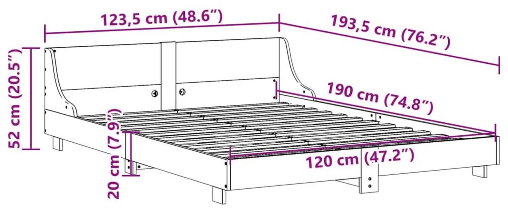 Σκελετός Κρεβατιού Χωρίς Στρώμα 120x190 εκ Μασίφ Ξύλο Πεύκου - Καφέ