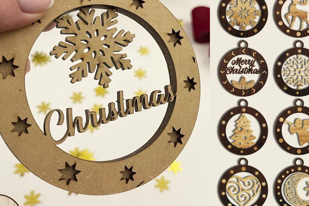 Σετ των 3 Intra απο ξύλο plywood 3mm-4mm πάχος ΧΡΙΣΤΟΥΓΕΝΝΙΑΤΙΚΑ ΣΤΟΛΙΔΙΑ Μπιχλιμπίδια Δίασταση 4x4 cm INTRAFABR-51748002