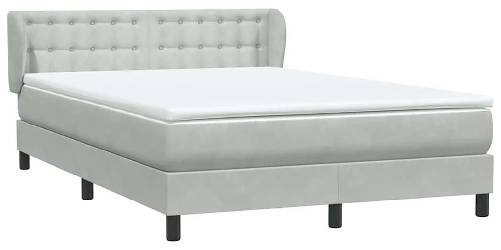 vidaXL Κρεβάτι Boxspring με Στρώμα Ανοιχτό Γκρι 140x220 εκ. Βελούδινο