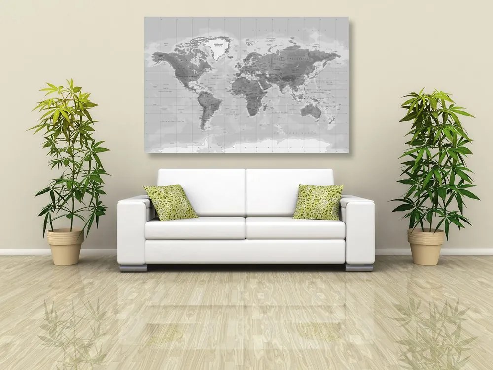 Εικόνα όμορφο ασπρόμαυρο παγκόσμιο χάρτη - 90x60