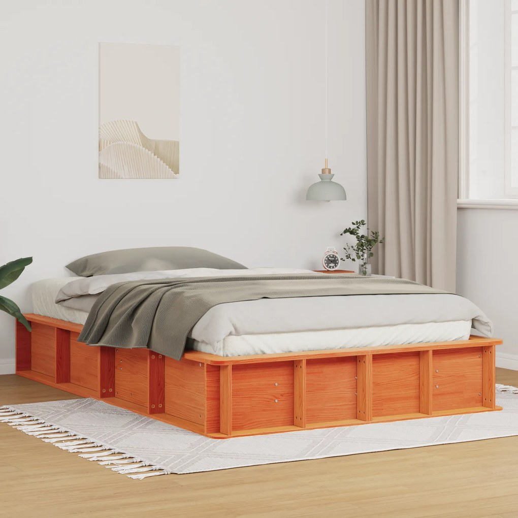 vidaXL Σκελετός Κρεβατιού Καφέ κεριού 140 x 190 cm Μασίφ ξύλο