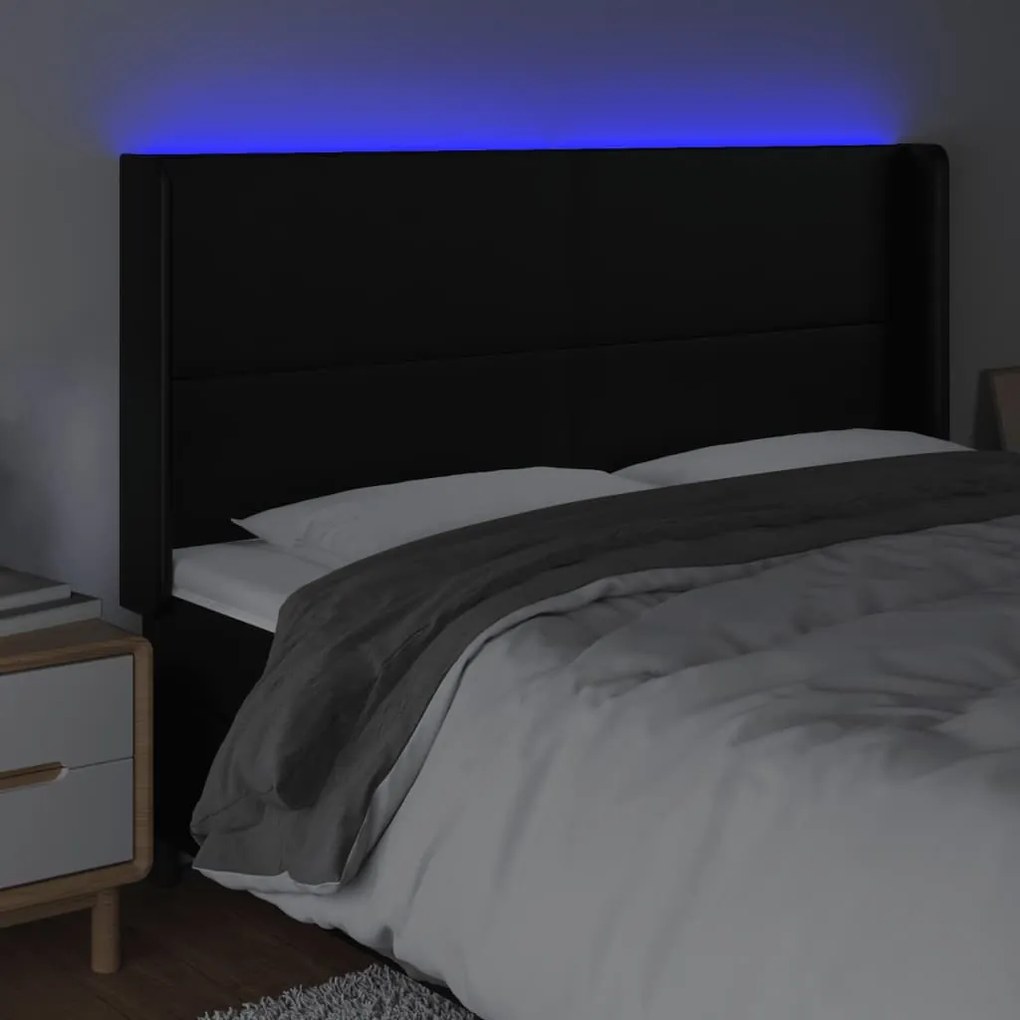 Κεφαλάρι Κρεβατιού LED Μαύρο 183x16x118/128 εκ. Συνθετ. Δέρμα 3123870