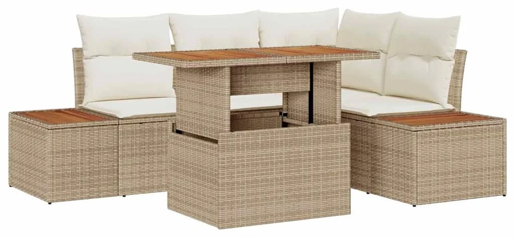 vidaXL Σέτ φαγητού για κήπο με μαξιλάρι 5 pcs Μπεζ και Κρέμα