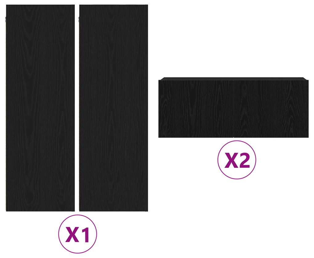 vidaXL Σετ Ντουλαπιών Τηλεόρασης 4 Ποσότητες Τοίχου Μαύρης Δρυός από Τεχνητό Ξύλο