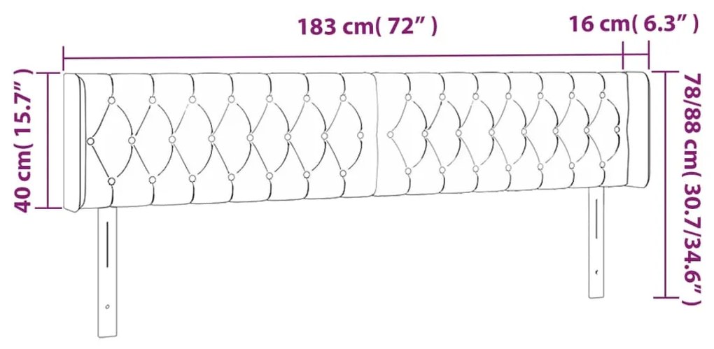 vidaXL Κεφαλάρι Κρεβατιού LED Μαύρο 183x16x78/88 εκ. Υφασμάτινο