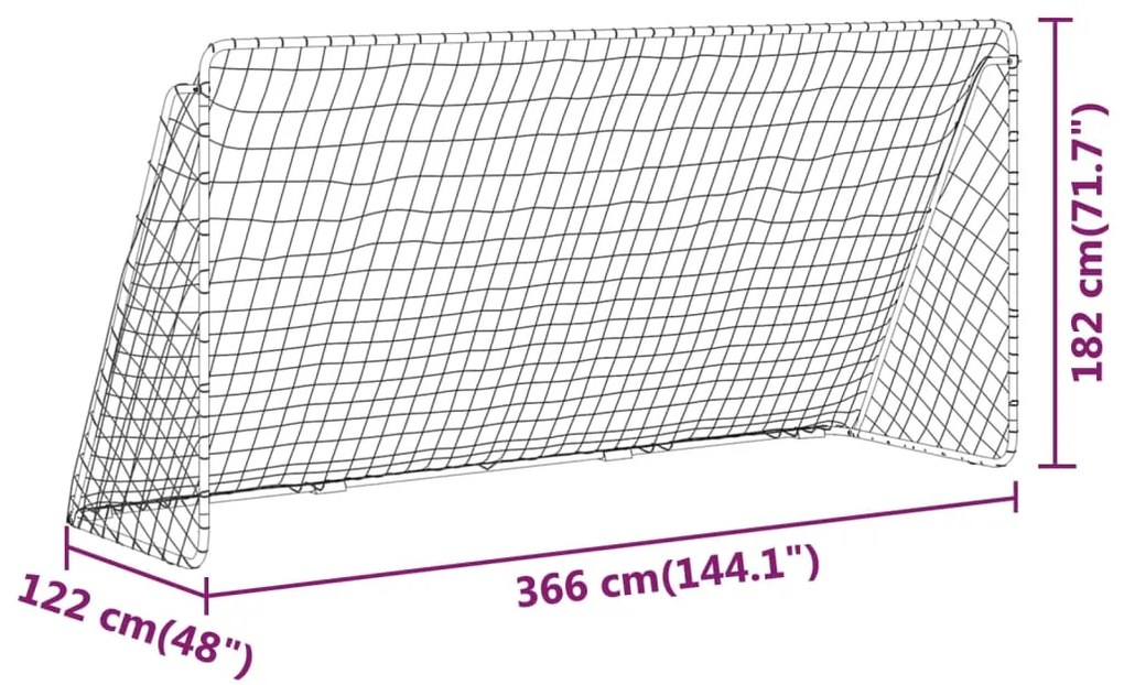 vidaXL Τέρμα Ποδοσφαίρου με Δίχτυ Λευκό 366 x 122 x 182 εκ. από Ατσάλι