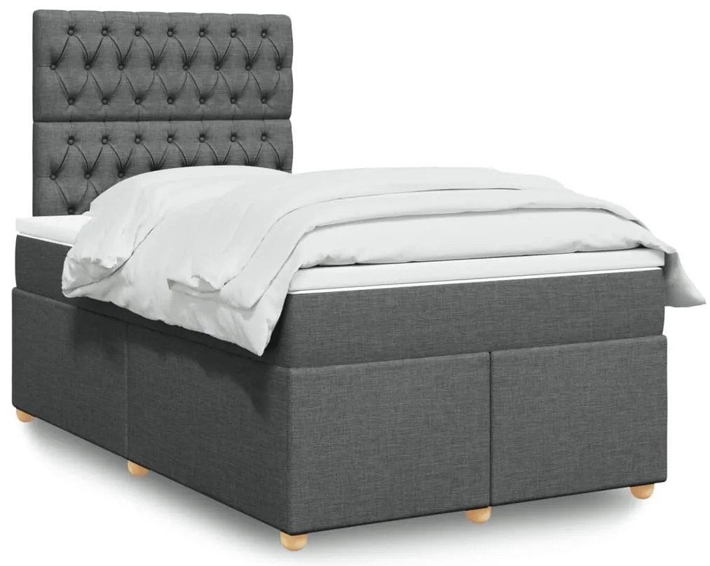vidaXL Κρεβάτι Boxspring με Στρώμα Σκούρο Γκρι 120x200 εκ. Υφασμάτινο