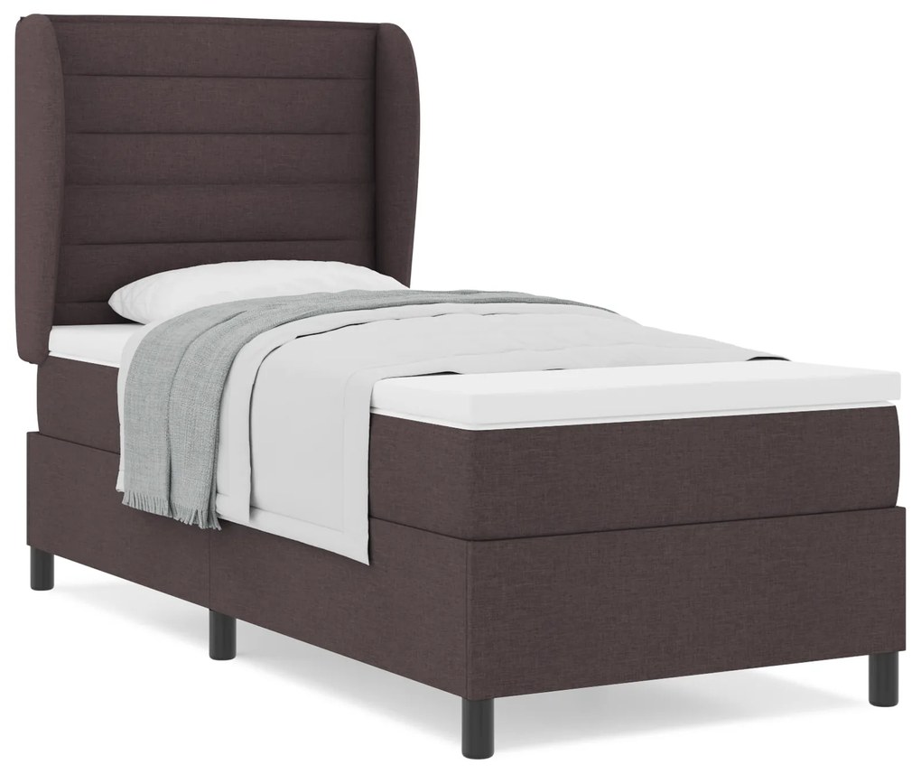 vidaXL Κρεβάτι Box Spring με Στρώμα Σκούρο Καφέ 90x190 εκ. Ύφασμα