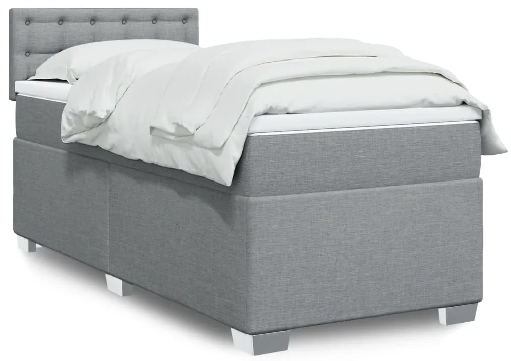 vidaXL Κρεβάτι Boxspring με Στρώμα Ανοιχτό Γκρι 90x200 εκ. Υφασμάτινο