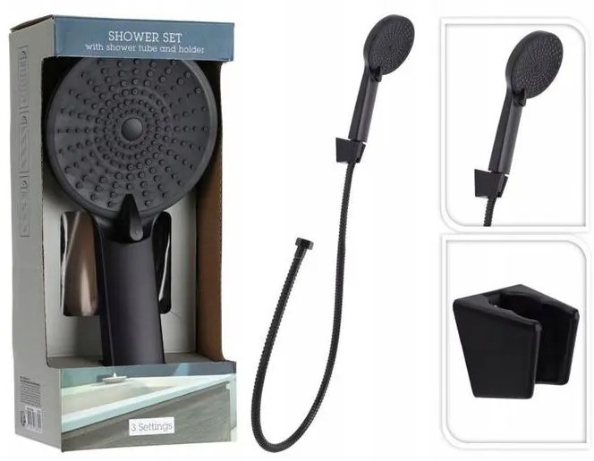 Bathroom Solutions Τηλέφωνο – Κεφαλή Ντους 3 Λειτουργιών Ροής Με Σπιράλ Και Βάση Μαύρο CF6000110