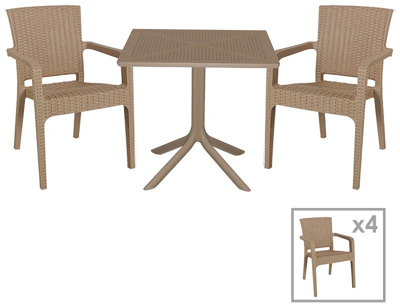 Τραπεζαρία Groovy-Halcyon pakoworld σετ 5τεμ PP cappuccino 80x80x74,5εκ. 253-000092